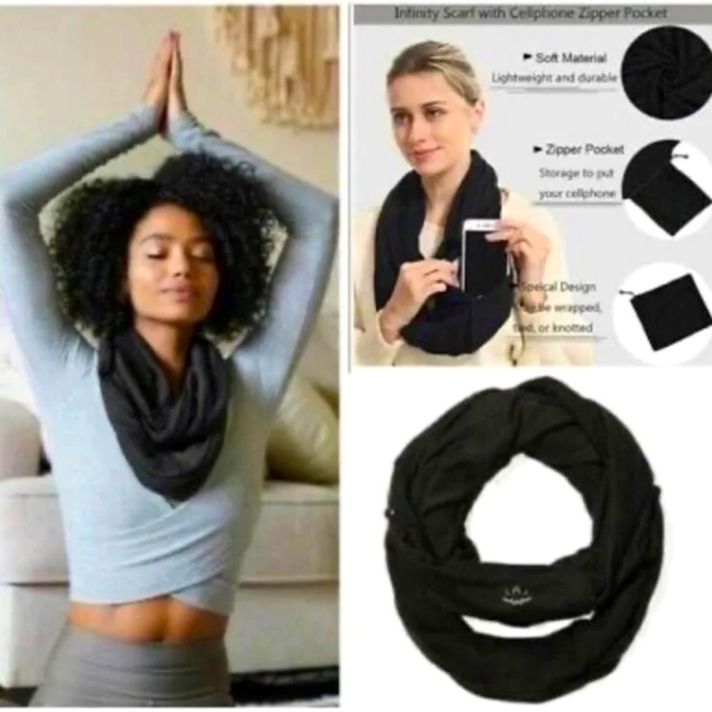 Beyond Yoga Black Pocket Infinity Scarf BNWT